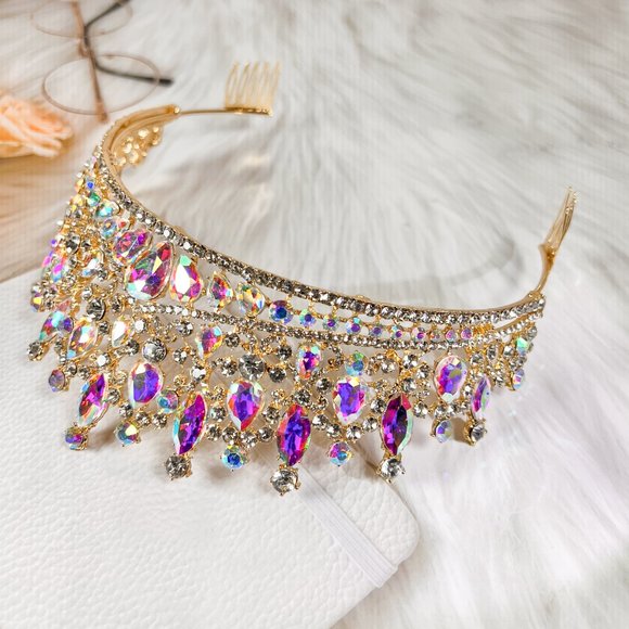 Crown for Women and Girls, Bling AB Tiara Hair Jewelry, Wedding Bridal Headpiece main image 6